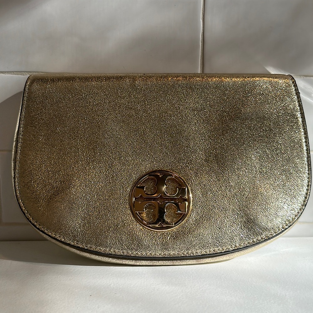 Tory Burch gold clutch